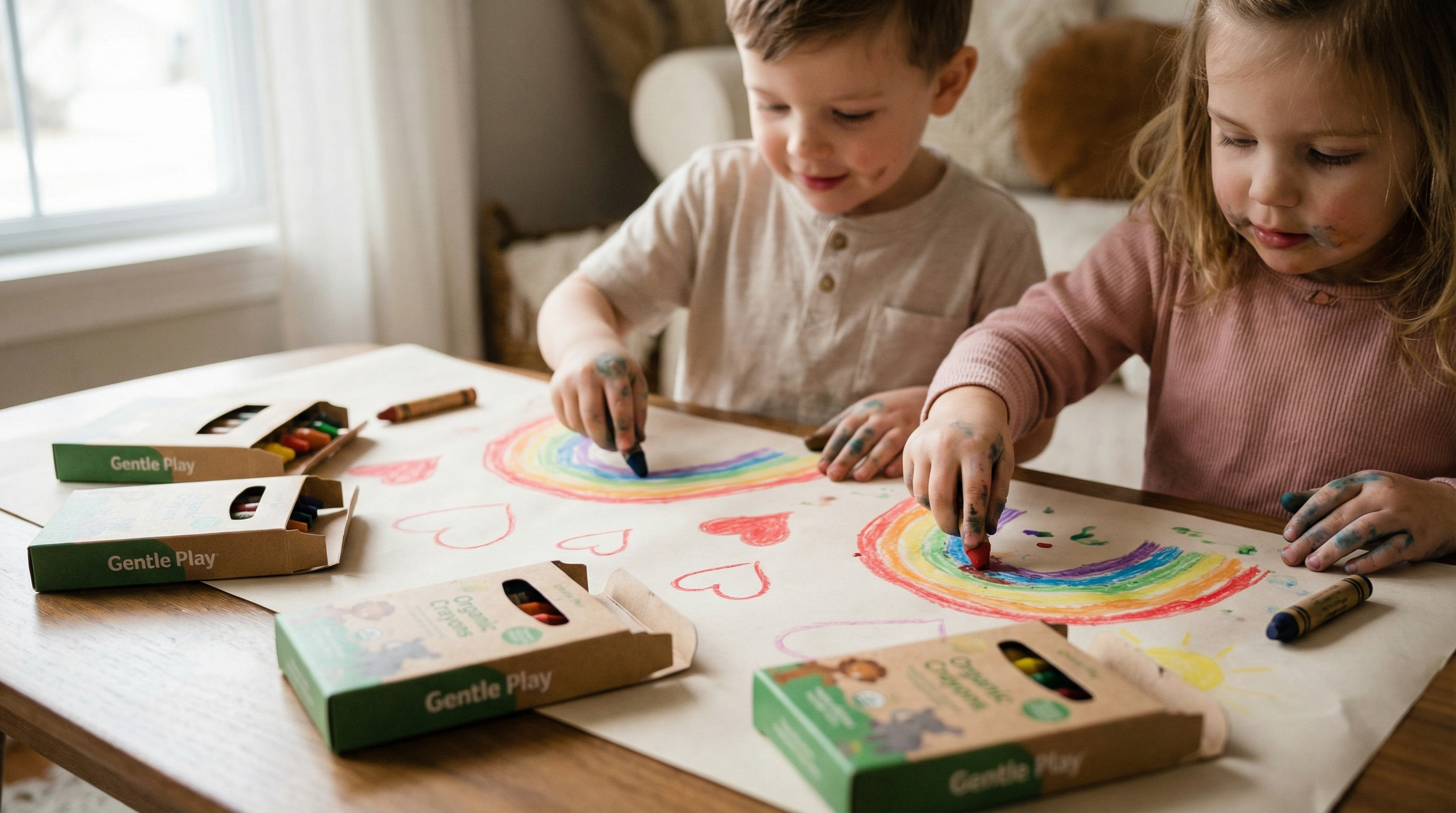 Children creating art with Gentle Play supplies